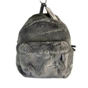 NWT EASTPAK "Padded Pak'R" Gray Faux Fur Backpack
